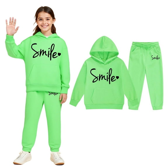 Teens Boys Girls Active Sweatsuit 2 Piece Long Sleeve Green Soft Hoodie Sweatpants Joggers Set Warm Fall Winter Clothes 12-13 Years Girls Clothes