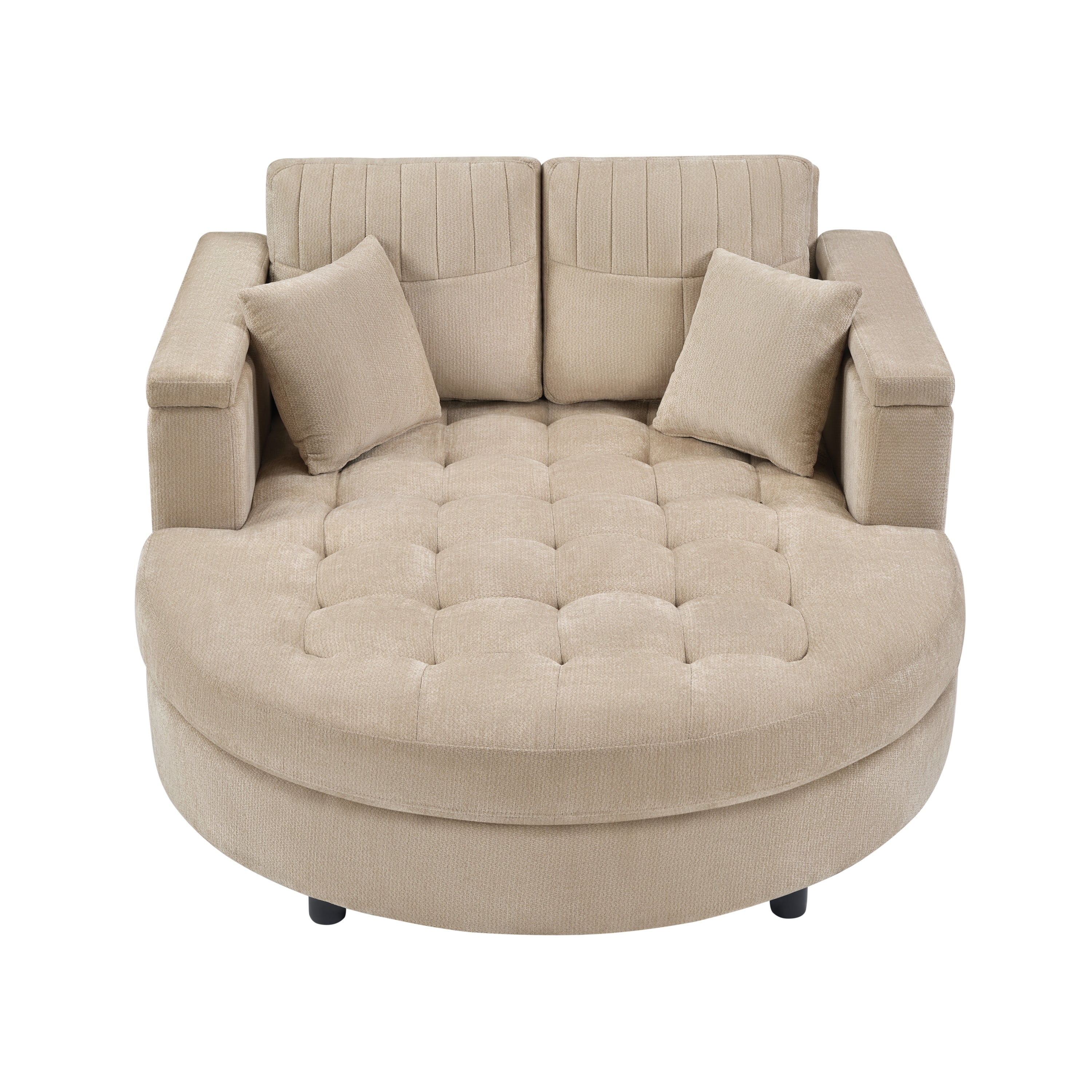 Euroco 66.9" Oversized Chaise Lounge Chair Indoor,Cloud Plush Chenille Floor Sofa Bed with Deep Seat,Storage Arms & Removable Pillows,Modern Upholstered Sofa Couch for Living Room,Khaki
