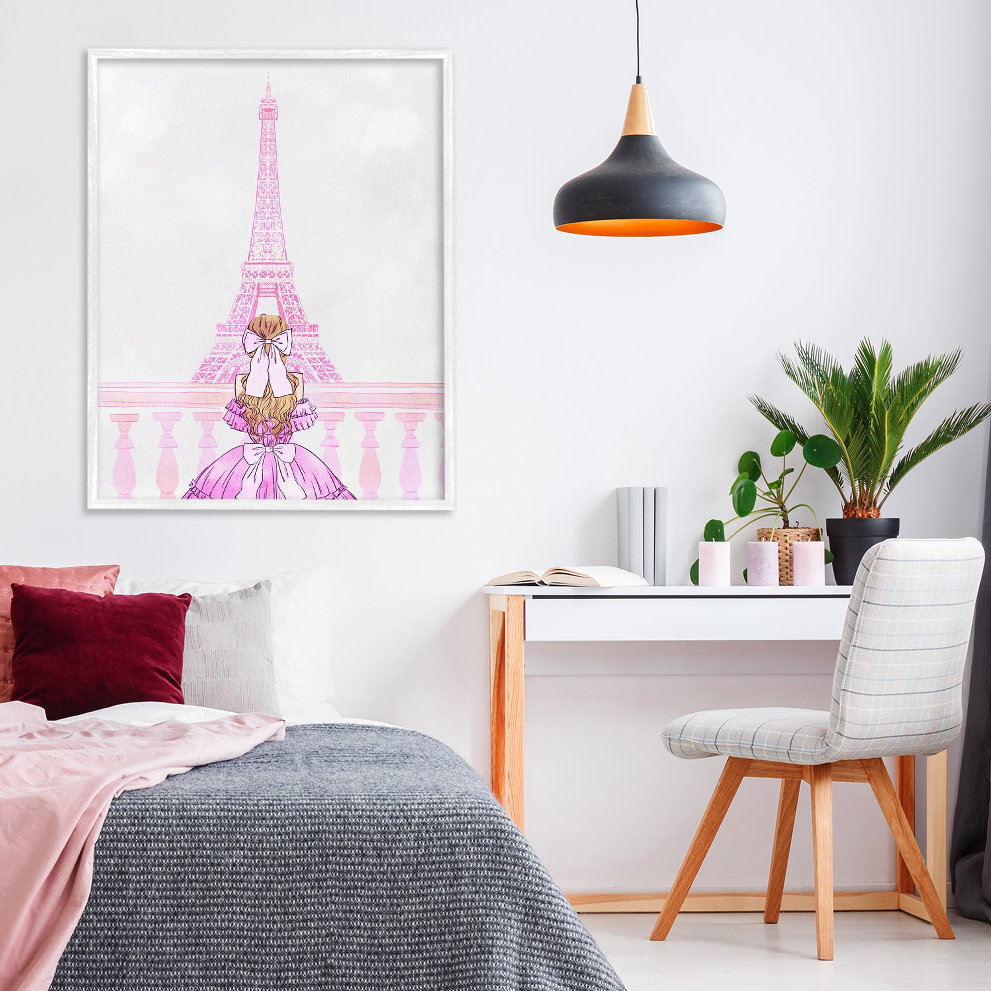 Stupell Industries Pink Gown & Eiffel Tower White Framed Giclee Art, design by Ziwei Li