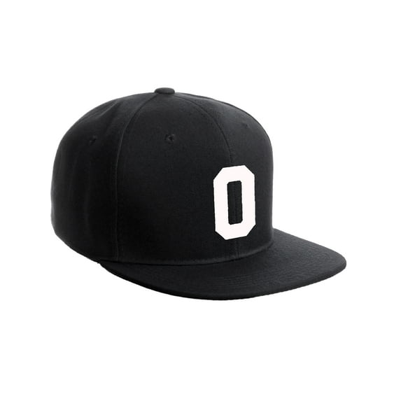 Classic Flat Bill Visor Snapback Hat Custom Color Player Team Numbers, Number 0 White, Black Hat
