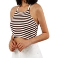 thumbnail image 1 of Qiylii Women Halter Camisole, Sleeveless Striped Print Color Block Crochet Tops, 1 of 8