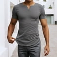 thumbnail image 2 of MIXUE Shirts For Men Summer Solid Color V Neck Short Sleeve Slim Fit Casual Pullover Tops Tshirts Activewear,Gray,XXL, 2 of 6