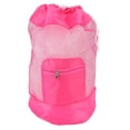 thumbnail image 1 of Bolsa de playa grande de malla rosa plegable con cordón para guardar arena, conchas y pícnics, perfecta para acampar, 1 of 8