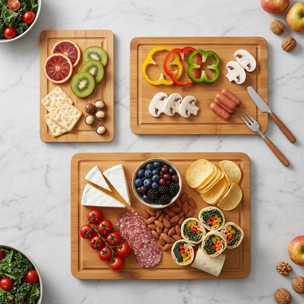 BEINGMATE Care 3-Piece Deep Carbonized Bamboo Cutting Board Set with Storage Stand | Deep Juice Grooves & Easy-Grip Handles | Knife-Friendly, Durable Chopping Boards for Meat, Vegetables & Fruit
