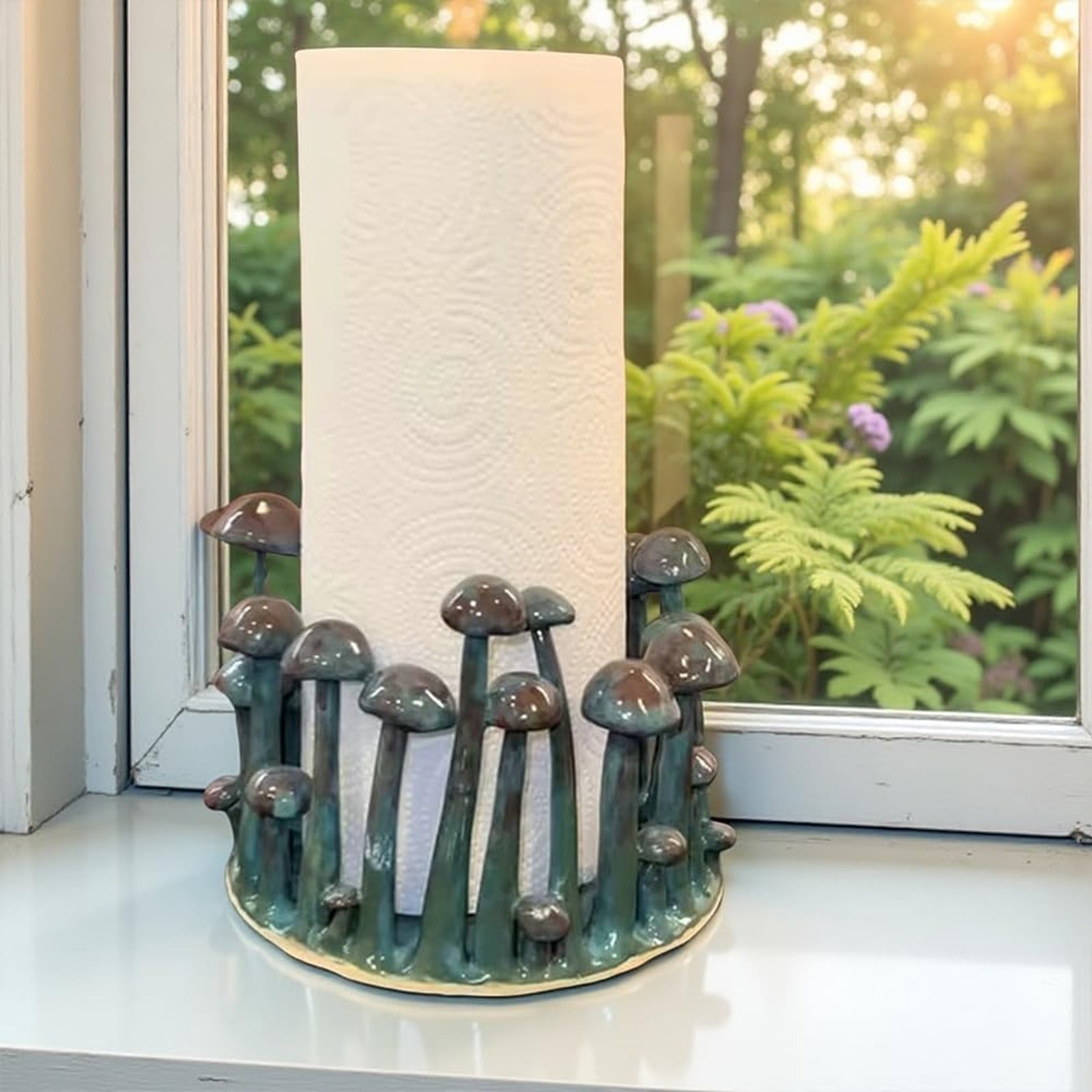 WEIWEIGG Mushroom Paper Towel Holder, Freestanding Countertop Dispenser for Kitchen, Easy Tear Access, Plastic, Whimsical Design, Fits Standard Rolls, Durable