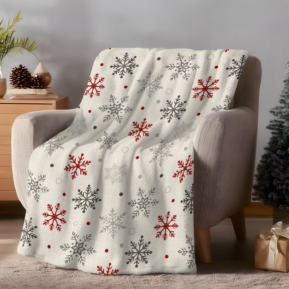Red Black Snowflakes Throw Flannel Blanket Minimalist Christmas Snowfall Vintage Super Soft Cozy Bed Blanket, Lightweight Plush Fuzzy Bed Throw for Bedroom Sofa Couch Living Room 60x80in