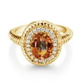 thumbnail image 2 of Gem Stone King 2.26 Ct Oval Ecstasy Mystic Topaz 18K Yellow Gold Plated Silver Halo Engagement Ring, 2 of 3