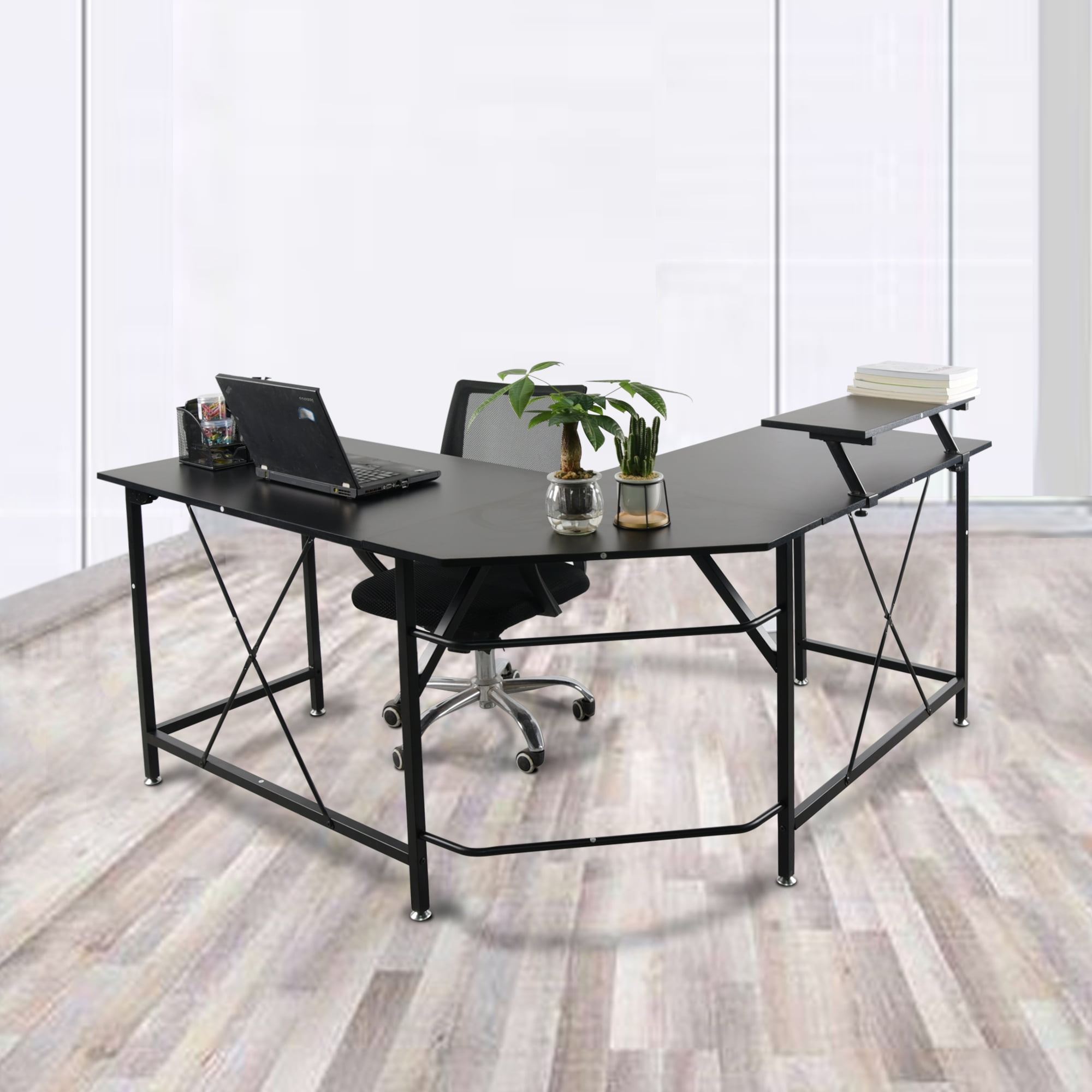 L Shaped Desk Home Office Desk with Round Corner Computer Desk with