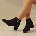 thumbnail image 3 of Rokment Women's Dress Boots For Ladies Fall Winter Fashion Leopard Leather Suede Pointed Toe Block High Heel Dressy Pumps Ankle Booties Black Size 6, 3 of 5