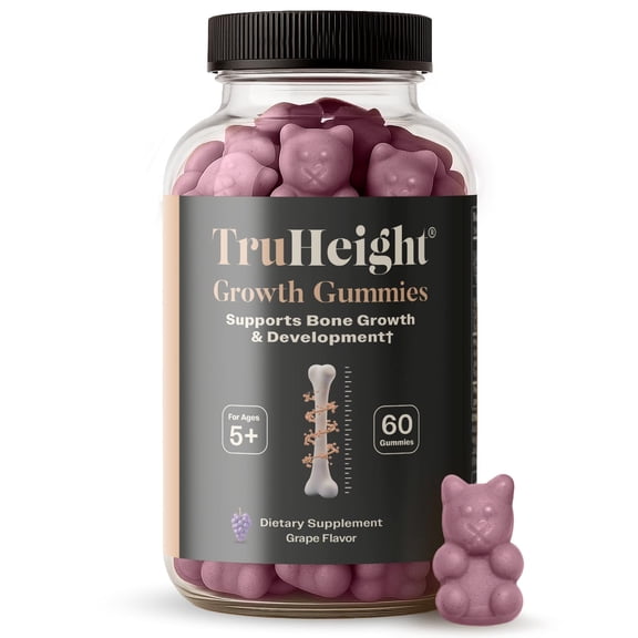 TruHeight Growth Gummies (Grape) Tall Nutrition for Natural Growth Supplement for Kids & Teens - Vitamin D, K, Calcium & Ashwagandha, Bone Strength Vitamins D3 K2, Picky Eater, Taller Ages 5
