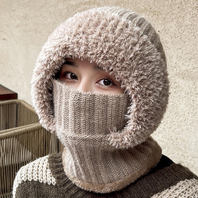 Women\'s Winter Fleece Balaclava Warm Hood Hat Knitted Hooded Scarf Hooded Scarf Hat Knit Balaclava Women Beanie Skull Cap with  main image 4