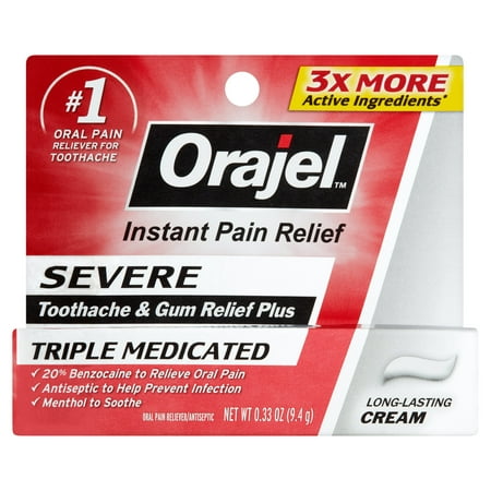 Orajel ™ Oral Analgésique Triple Médicatrices Relief sévère et Toothache Gum Plus Crème 0,33 oz Pack
