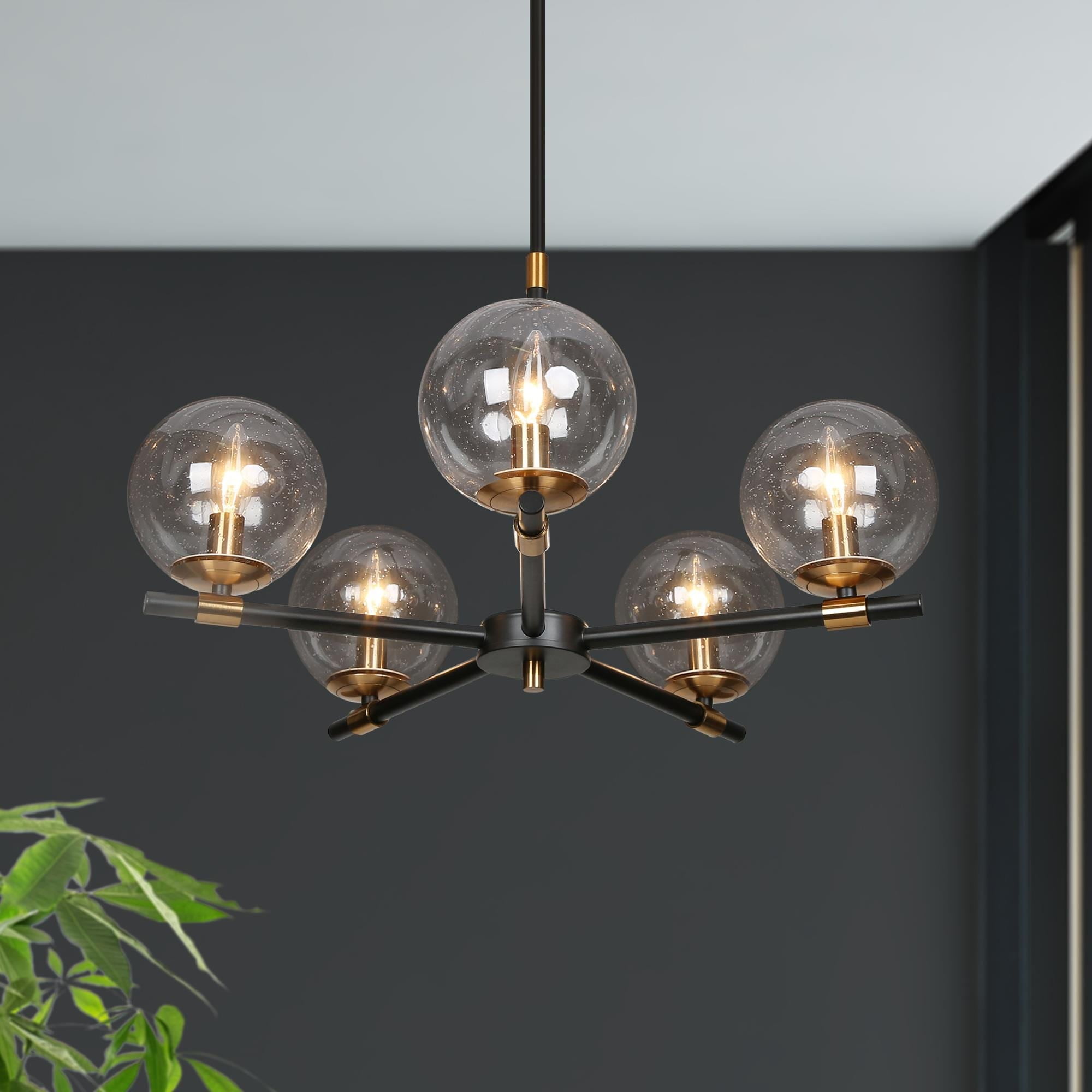 Beyond Modern 5Light Black/Gold Chandelier Globe Glass Pendant Lights