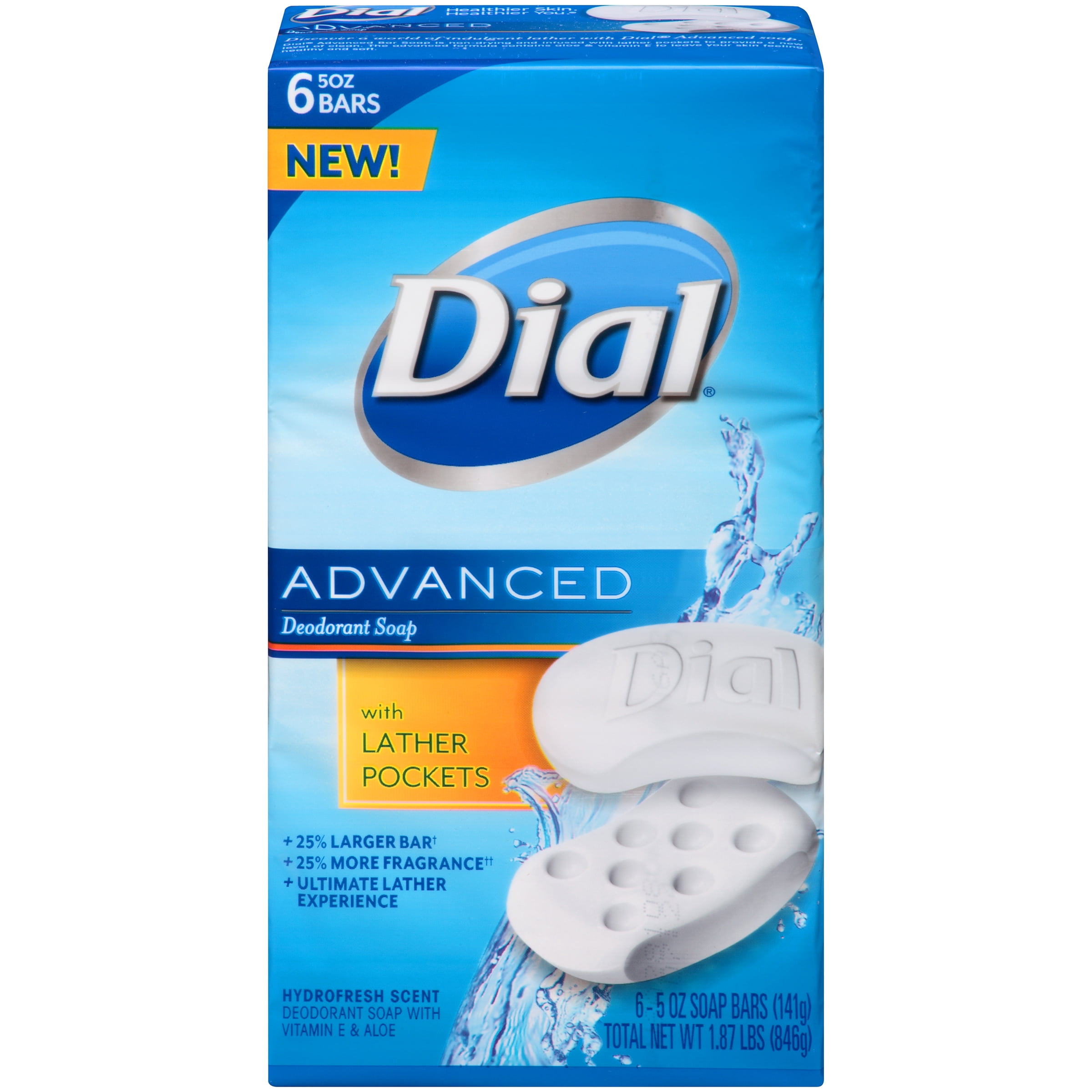 Dial Advanced Bar Soap, Fresh Spring, 5 Ounce Bars, 6 Count
