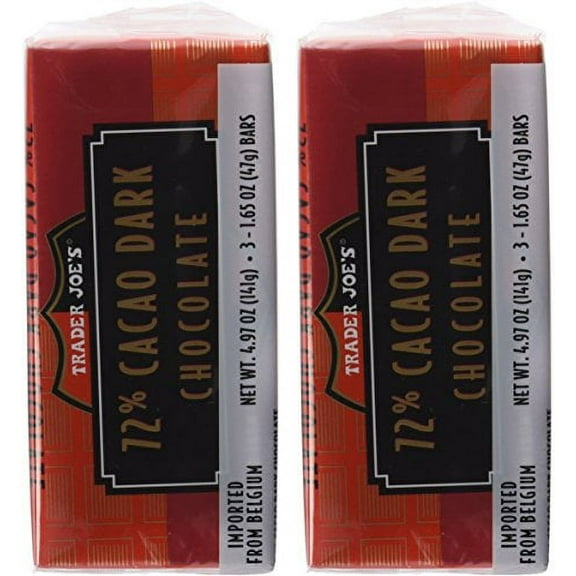 Trader Joe's 72% Cacao Belgian Dark Chocolate Bars (2 Packs of 3)