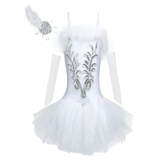 Alvivi Girls Ballerina Costume Ballet Leotard Tutu Dress Fingerless Gloves Hair Clip Set