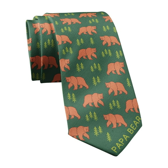 Papa Bear Necktie Novelty Ties for Men Bear Tie for Dad Mens Funny Neckties Camping Dad Ties