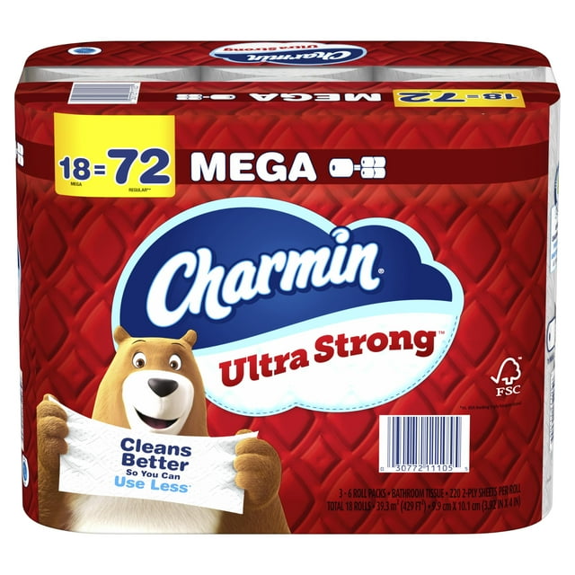 Papel higiénico Charmin Ultra Strong, 18 mega rollos, 220 hojas