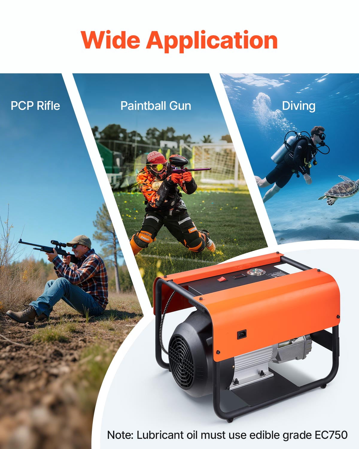 VEVOR PCP Air Compressor,4500PSI/30Mpa Diving Scuba Tank Air Compressor, Double-Cylinder Auto Stop PCP Diving Compressor with External Water & Fan Cooling System for Scuba Tanks,Paintball,Air Rifle