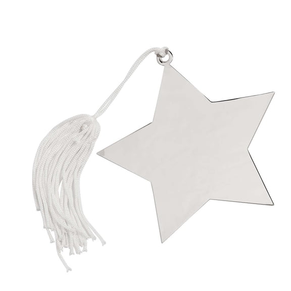 Contemporary Home Living 4" x 4" Silver Star Flat Ornament with White Tassel