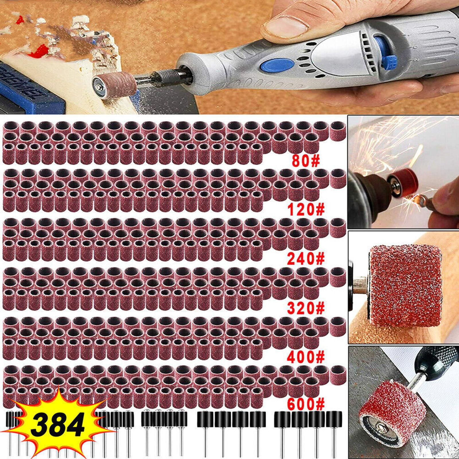 384Pcs Complete Sanding Bands Set 24PCS Drum Mandrels, Fits All Rotary Tools for Smoothing, Polishing, DIY Work