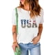 thumbnail image 4 of ABPHQTO Camiseta blanca de manga corta con estampado de leopardo y bandera de EE. UU. para mujer, 4 of 5