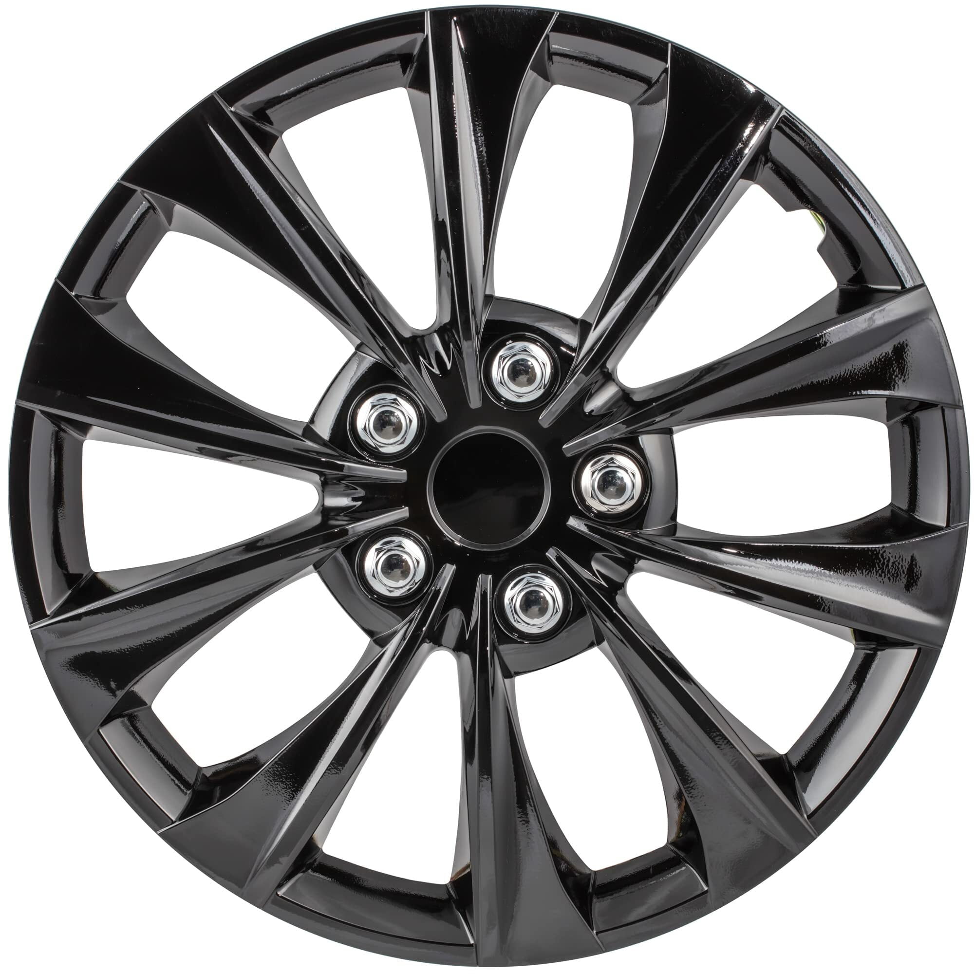 Fuel Rider Set of 4 16 inch Gloss Black Snap-On Hubcaps With 10 Spoke Compatible With 13-19 Nissan Sentra S SV Standard Steel Wheel Covers