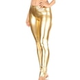thumbnail image 2 of Sakkas Footless Liquid Wet Look Shiny Metallic Stretch Leggings - Gold - Small, 2 of 6