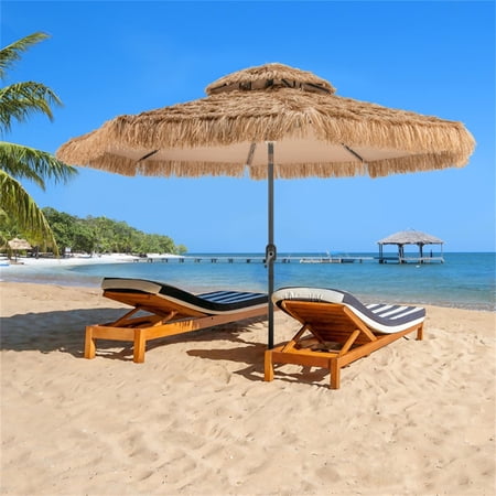 Clihome 10 Ft Hawaiian Style Solar Lighted Thatched Tiki Patio Umbrella