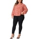 thumbnail image 2 of Blusa de trabajo casual para mujeres GRACE & GRANDEUR de talla grande, con cuello en V, de manga larga, con estampado de lunares, 2024, 4X, naranja, 2 of 6