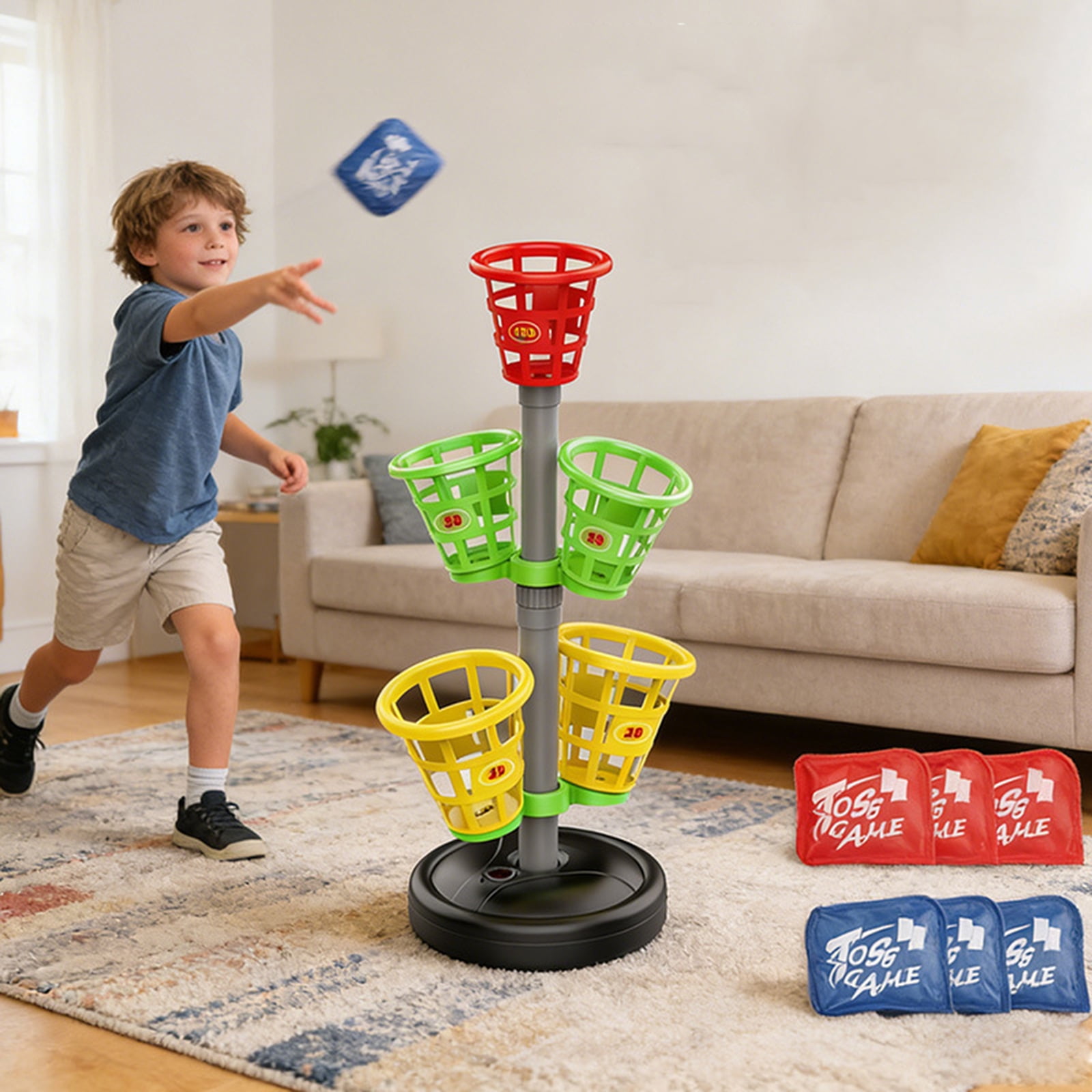 Multi-Basket Tower Target Bag Toss Game Set, Interactive Indoor and Outdoor Throwing, Fun and Competitive Yard Game for Adults and Family, Portable and Easy Setup，As Shown