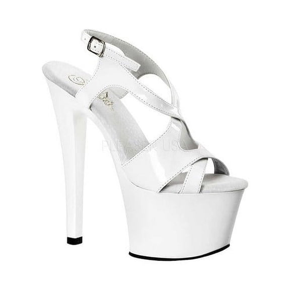 Sky-330, 7'' Heel 2 3/4'' Chrome Plate Criss-Cross Sling Back Sandal