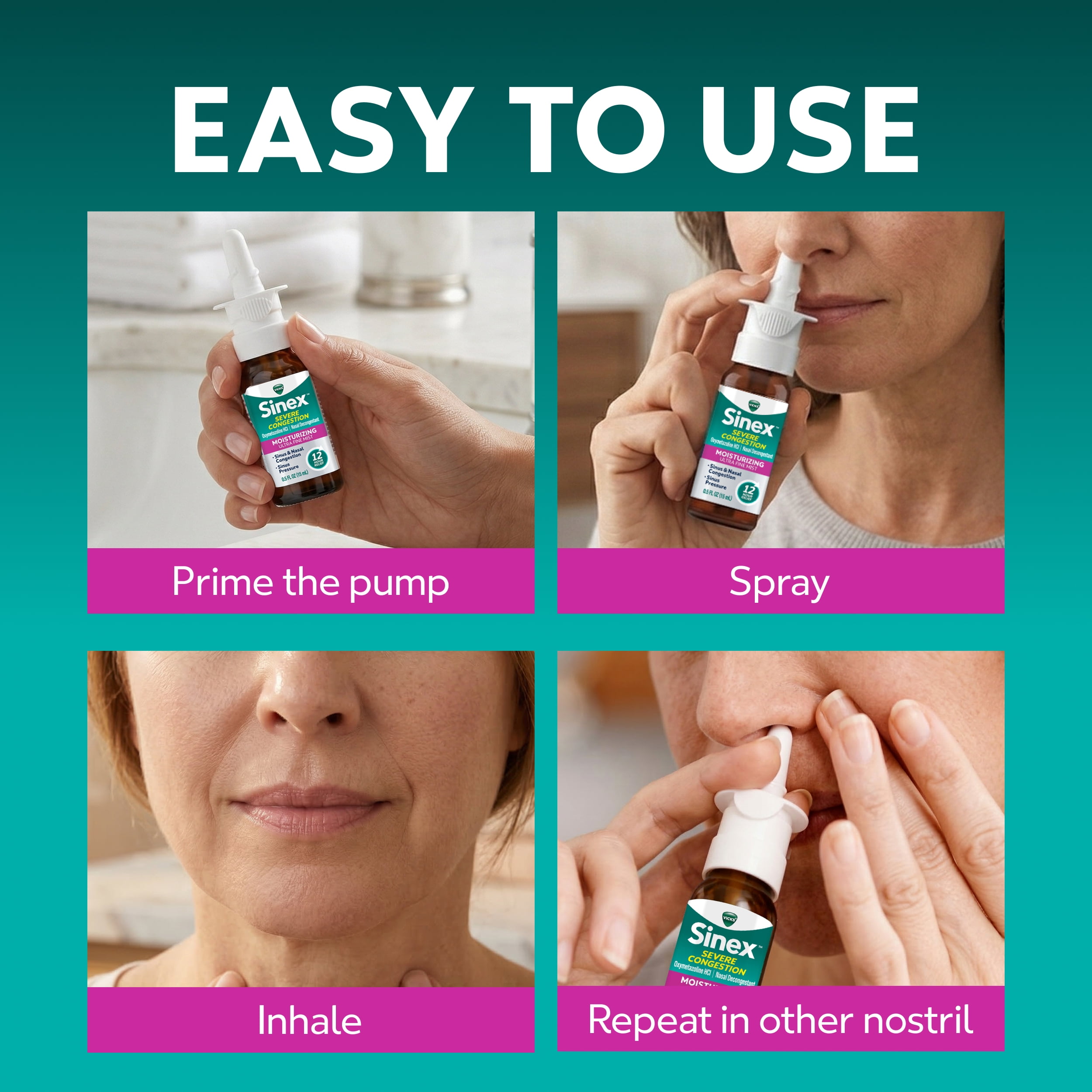 Vicks Sinex Severe Moisturizing Ultra Fine Nasal Mist with Aloe, 265 Sprays x 2