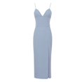 thumbnail image 4 of IROINNID Deals Wedding Guest Dresses for Women Evening Night Party Dress Solid Color Side Slit Elastic Knitted V-Neck Suspender Dress Trendy Formal Dress,Light Blue, 4 of 6