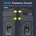 thumbnail image 2 of KOMI Compatible with Google Pixel 7a Case Built in Slide Camera Lens Cover+Screen Protector+Finger Ring Holder Kickstand,Heavy Duty Shockproof Full Body Protective Phone Cover,2023 Black, 2 of 5