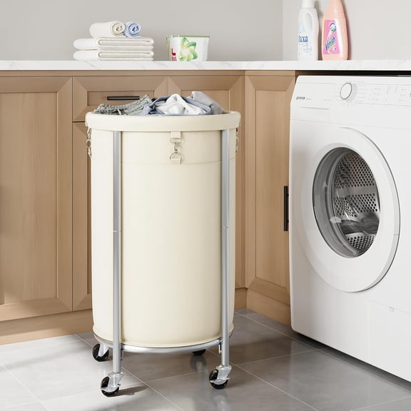 Laundry Hamper with Wheels, 110L Rolling Laundry Basket, Round Laundry Cart with Steel Frame and Removable Bag, 4 Casters and 2 Brakes, Dirty Clothes Hamper for Hotel, Home, Closet, Dorm