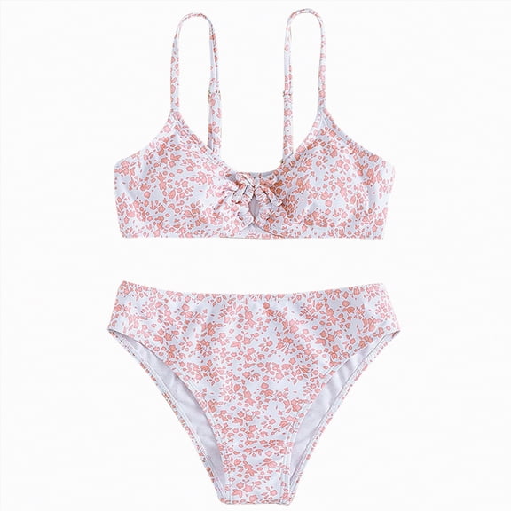 Yindaity 2 Piece Bathing Suits for Girls Girls Swimsuits Color Block Two Piece Bathing Suit Adjustable Straps Teen Bikini Sets with Chest Pad(Pink,11-13 Years)