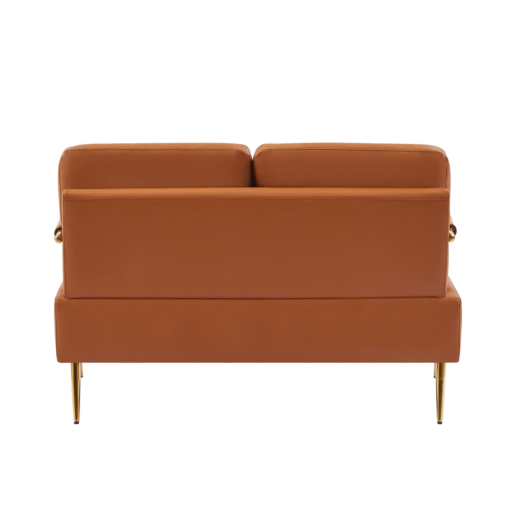 Miniyam Small Upholstered Lovesea,2-seater Couch with Removable Back Cushion and Metal Leg,Brown