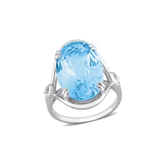Gem & Harmony 13.50 Carat (Ctw) Oval Blue Topaz Ring in Sterling Silver for Women