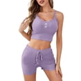 thumbnail image 2 of Yteetum Pajama Sets for Women 2 Piece Summer Sleeveless Spaghetti Strap Lace Trim Cami Crop Tops and Ruffle Shorts Lounge Sets Casual Solid Comfy Soft Sleepwear Pjs Two Piece Outfits, 2 of 6