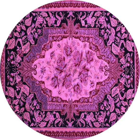 Ahgly Company Indoor Round Medallion Purple French Area Rugs, 7' Round