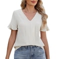 thumbnail image 1 of Mode Femme T-Shirt Col en V - Ajusté, Manches Courtes avec Ourlet à Volants pour Style Décontracté, 1 of 5