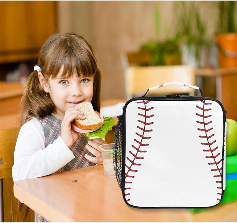 Lunch Box Bag Baseball Lace Sport Lunchbox Insulated Thermal Cooler Ice Adjustable Shoulder Strap for Women Men