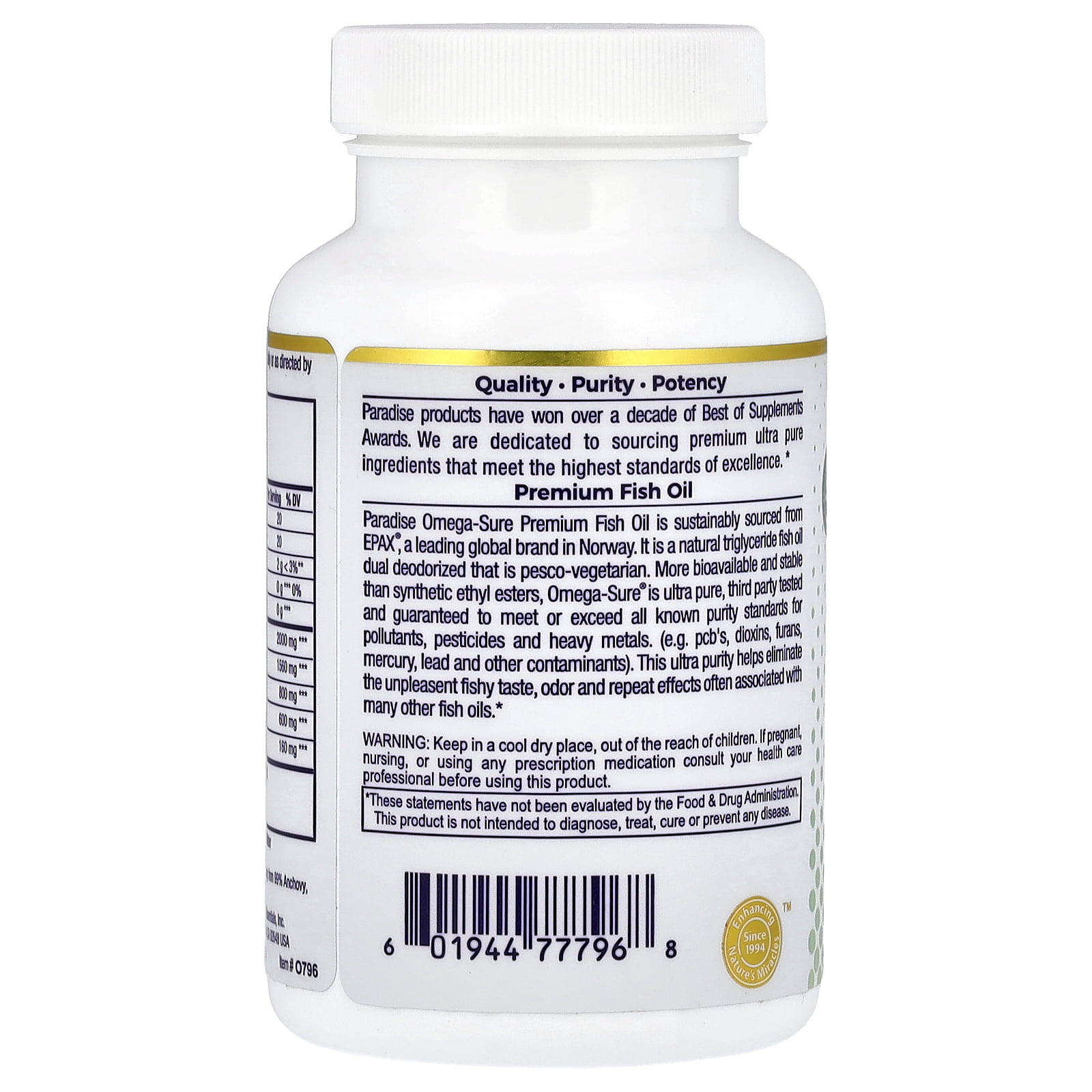 Paradise Herbs Omega-Sure®, Premium Omega-3 Fish Oil, 60 Pesco Vegetarian Softgels