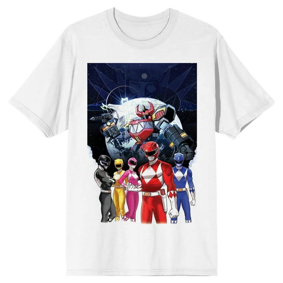 Power Rangers Poster Art Love Wins Adult White Crew Neck Short Sleeve T-shirt-Small