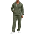 thumbnail image 4 of FchengtaiS Men's Waffle Knit Textured Tracksuit Half Zip Hoodie Sweatshirt Elastic Waist Wide Leg Pants Athletic Casual 2 Piece Outfit Set With Pocket, 4 of 7