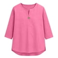 thumbnail image 5 of Blouses for Women Button Front Linen Style Loose Fit Three Season Daily Casual Short Sleeve Top Womens Tops, 5 of 6