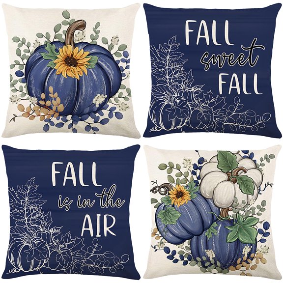 Fall Throw Pillow Covers 18x18 inch Set of 4, Farmhouse Pumpkin Sunflower Floral Autumn Decorative Pillow Cases for Couch Sofa