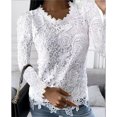 thumbnail image 2 of Womens Lace Trim Tops Solid Long Sleeve Crew Neck Relax Fit T Shirts Double-Layer Y2K Fall Summer Fashion Blouse 2025, 2 of 4