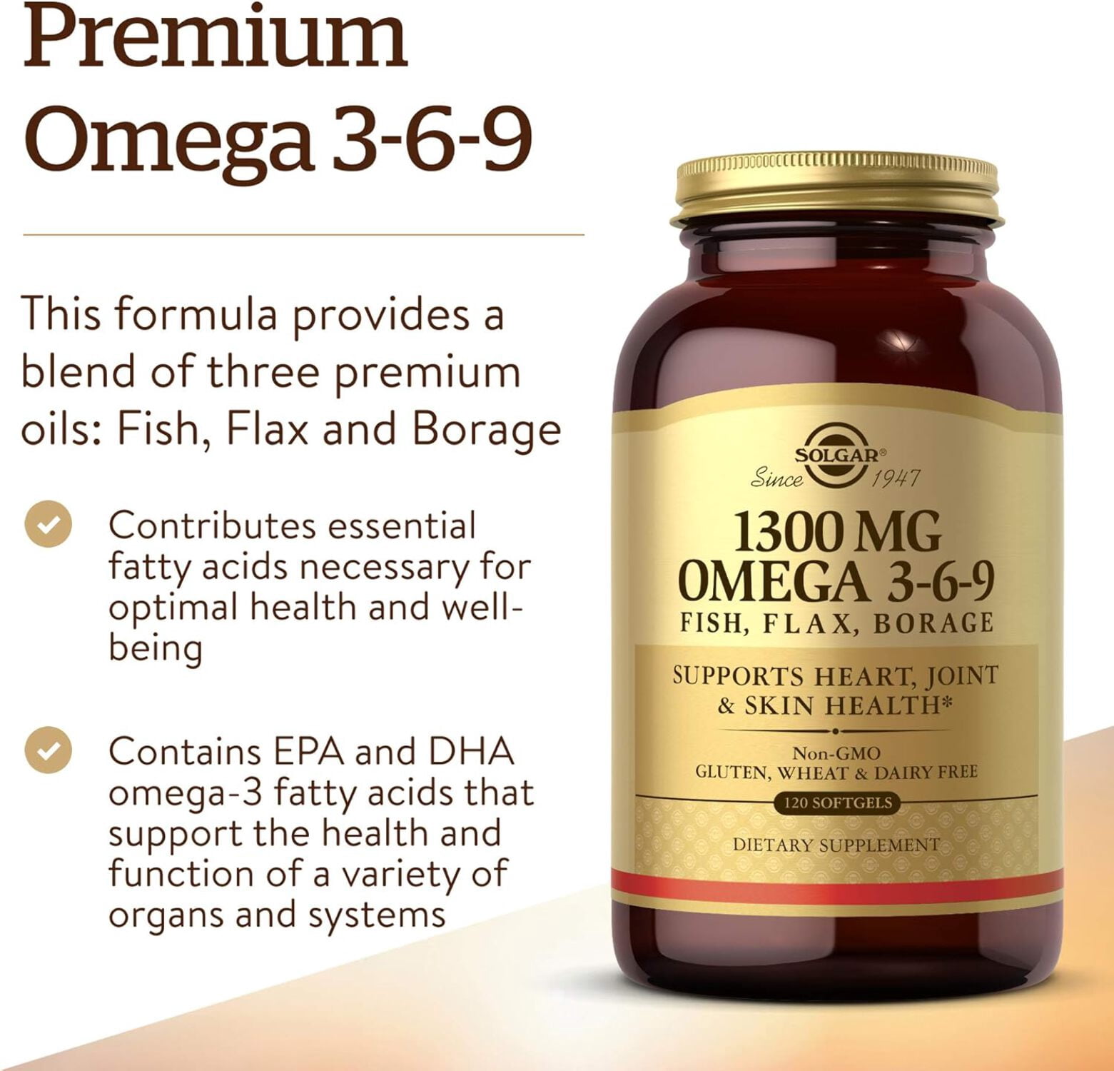 Solgar Omega-3-6-9 EFA 1300 Mg Softgels, 120 Ct